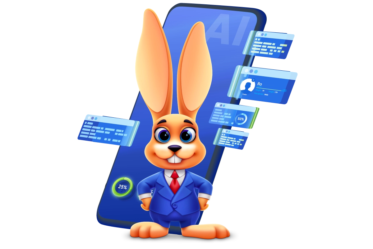 Zippy AI device graphic with bunny